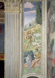 Pastor y su rebaño, panel junto a la pared derecha del ciclo del Viaje de los Magos en la capilla, c.1460
